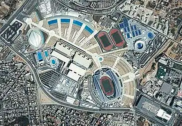 Et satellitbillede af den olympiske by og det olympiske stadion i Athen brugt til OL i 2004. Billedet er taget fra Ikonos satellitten.