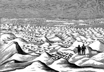 Tegning fra Indlandsisen af S. Berggren under Nordenski&ouml;lds isvandring 1870.